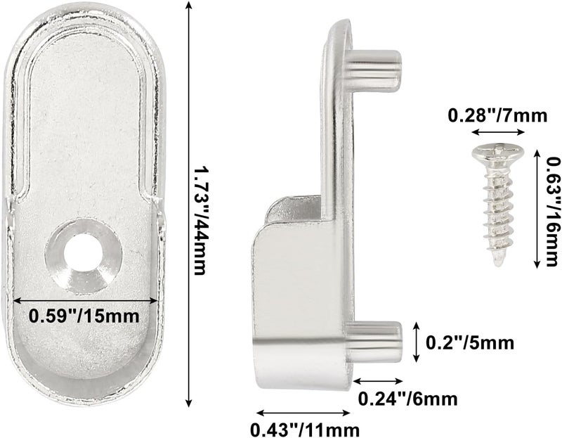 Coufce 12 pcs Oval Closet Rod End Supports Heavy-Duty Metal Rod Holders for 15mm x 30mm Oval Rods Wardrobe Bracket with Mounting Holes(Silver) - Image 2